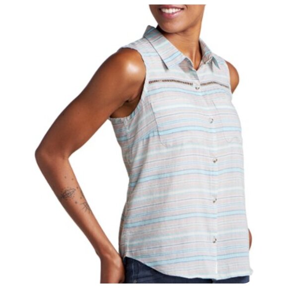 !! Toad & Co Airbrush Sleeveless Deco Button Front Stripe Shirt sz M - Picture 1 of 7